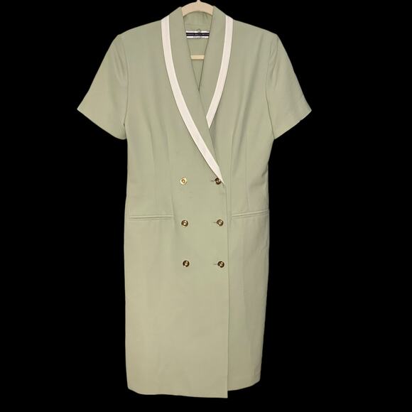 Amanda Smith Dresses & Skirts - Vintage Light Green Short Sleeve Double Breadtef Blazer‎ Dress Size 10P